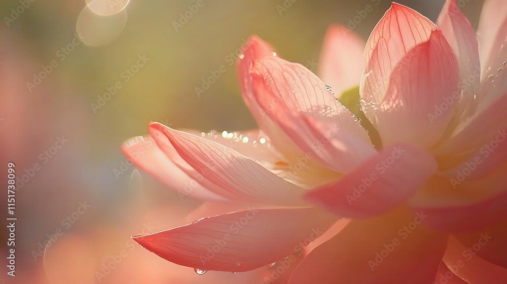 Fototapeta premium Delicate Pink Lotus Petals with Dewdrops in Soft Light