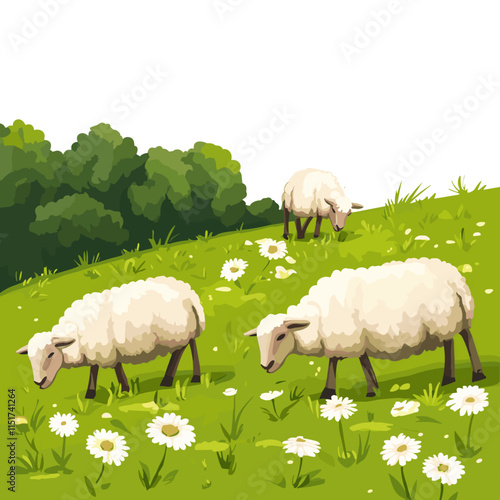 Sheep Grazing in a Peaceful Meadow