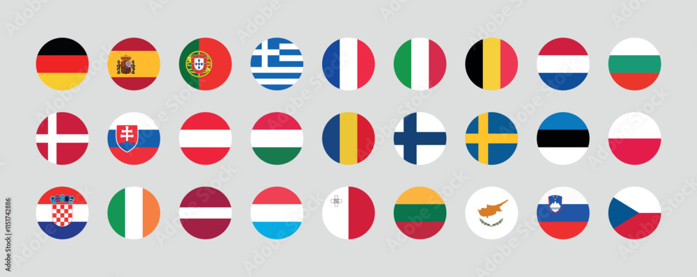 Fototapeta premium Flag of All European Union member countries. European Union countries Round flag Bundle.