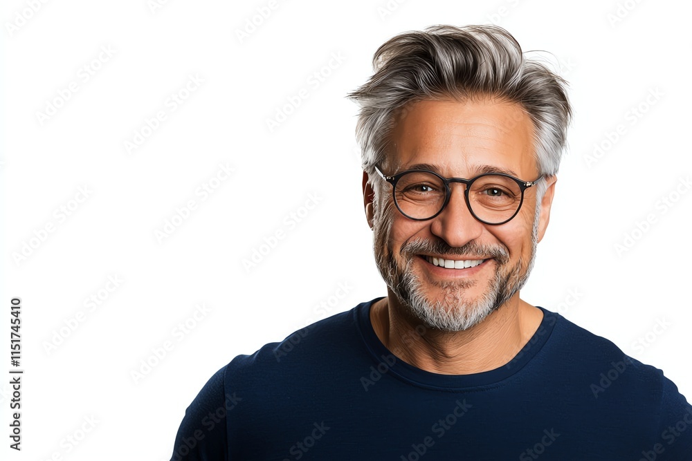 A smiling man with glasses and gray hair, wearing a dark shirt, against a white background. His relaxed demeanor conveys confidence and friendliness. A smiling man with glasses and gray hair, wearing a dark shirt, against a white background. His relaxed demeanor conveys confidence and friendliness.