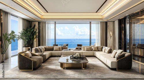 Wallpaper Mural Luxury Beachfront Living Room: Opulent Design Meets Breathtaking Ocean Views Torontodigital.ca