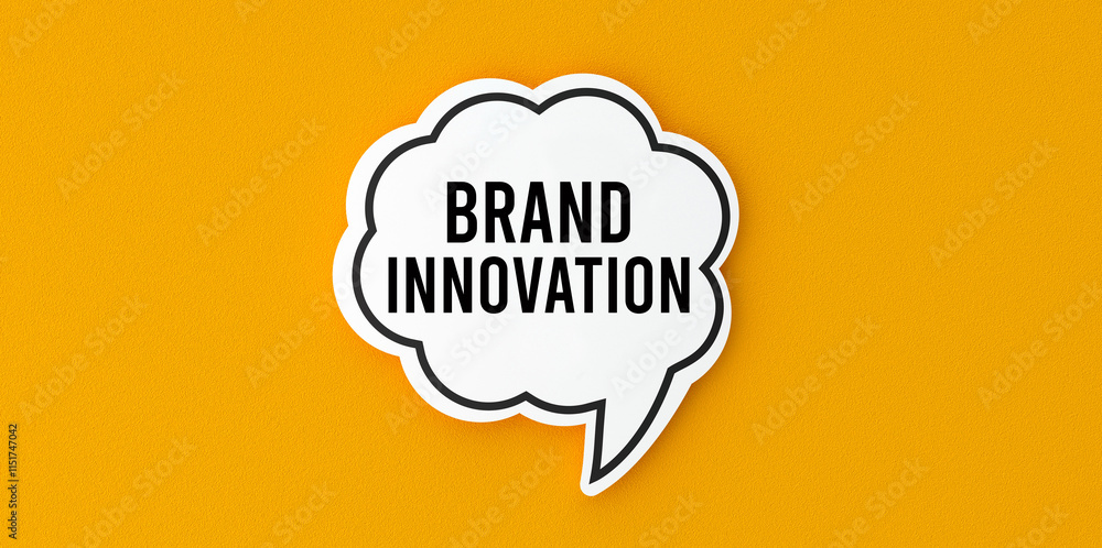 Brand Innovation lettering on the speech bubble. Advertising, slogan concept Brand Innovation lettering on the speech bubble. Advertising, slogan concept