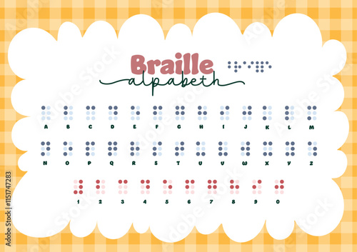 Braille writing system symbols for visually impaired individuals, featuring the Braille alphabet, letters, and numbers. Highlights blind reading and celebrates World Braille Day on January 4.