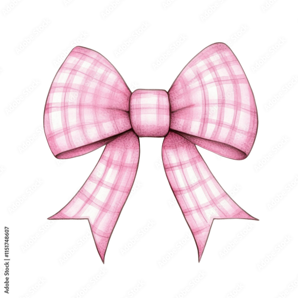 Pink plaid bow with soft watercolor texture, evoking charming and coquette style Pink plaid bow with soft watercolor texture, evoking charming and coquette style
