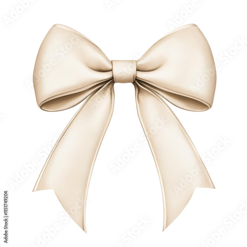 Elegant cream colored bow with scalloped edges, hyperrealistic watercolor style