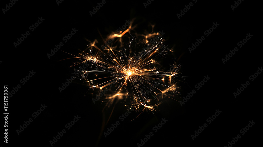 Bright Sparks Burst From a Dynamic Shape Against a Dark Background at Night Bright Sparks Burst From a Dynamic Shape Against a Dark Background at Night