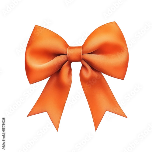 Bright orange bow with smooth satin texture, isolated on transparency background