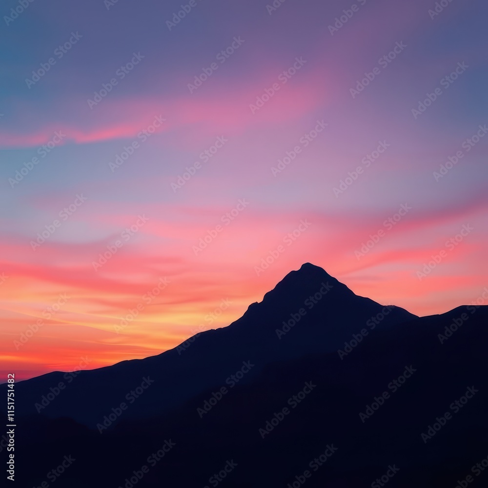 Obraz premium Abstract mountain silhouette with colorful gradient sky background, contemporary, silhouette, artistic, sky