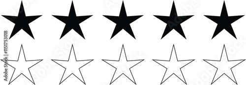 A collection of solid black and outline white star shapes, perfect for rating systems, website design elements, or graphic design projects.