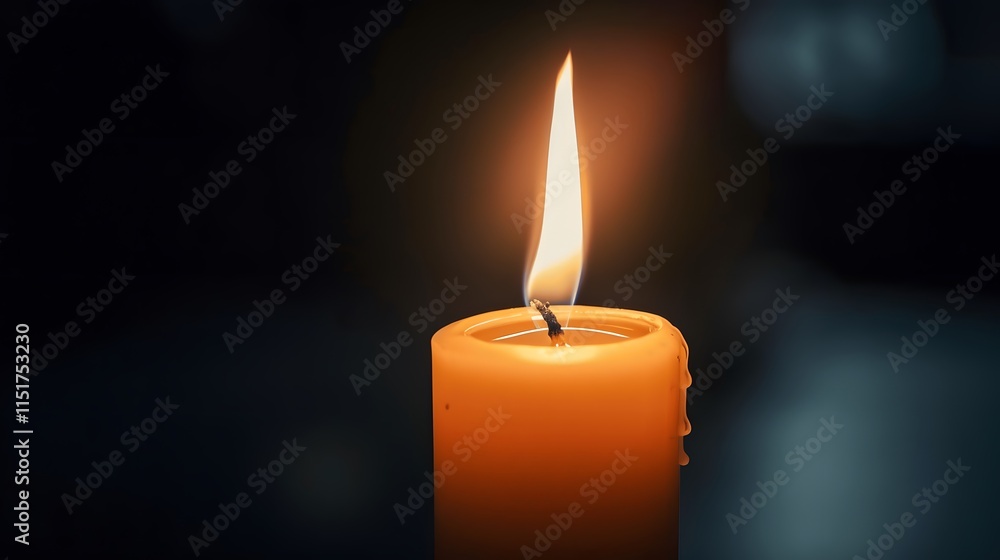 Bright Flame on a Yellow Candle in Dark Setting Bright Flame on a Yellow Candle in Dark Setting
