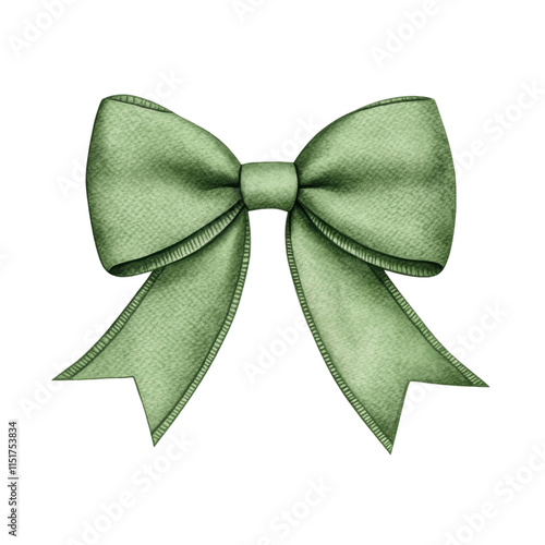 green bow with soft ombre effect, hyperrealistic watercolor style, isolated on transparency background