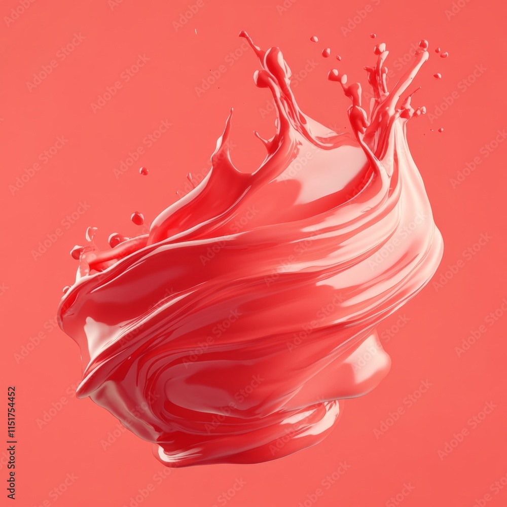 Fototapeta premium Glossy red whipped cream styled as a dynamic splash, frozen mid-motion, floating on a bright background