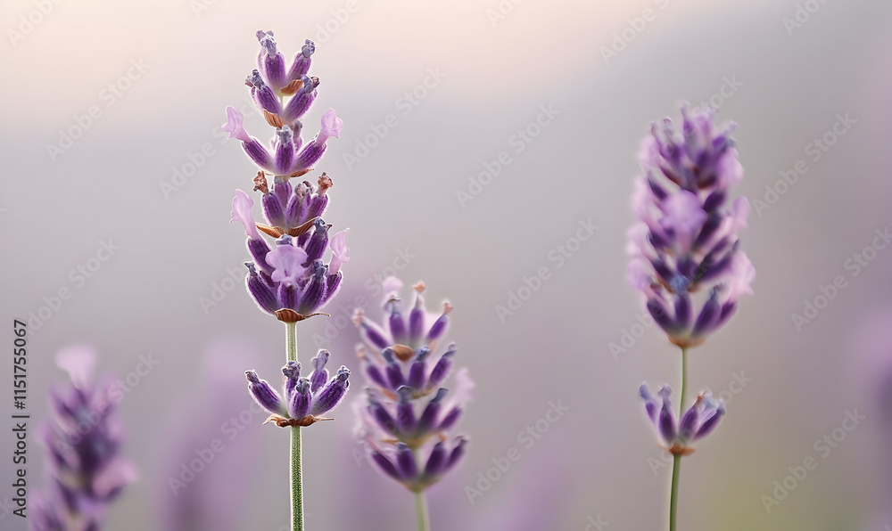 Obraz premium A close-up of lavender flowers in soft focus, showcasing their beauty and color.