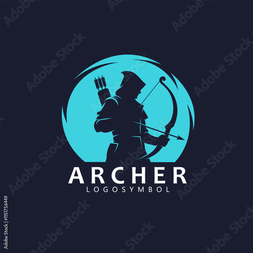 Silhouette of Medieval Archer Archery Warrior with bow, Logo Vector Design Illustration