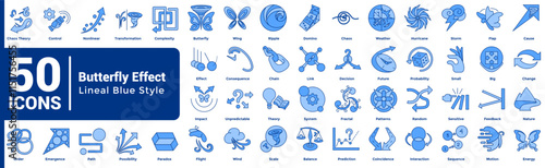 Butterfly Effect 50 icon set in lineal blue style