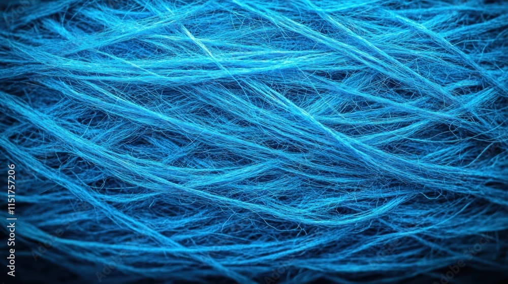 Close-up view of a vibrant blue, abstract, fibrous texture. Close-up view of a vibrant blue, abstract, fibrous texture.