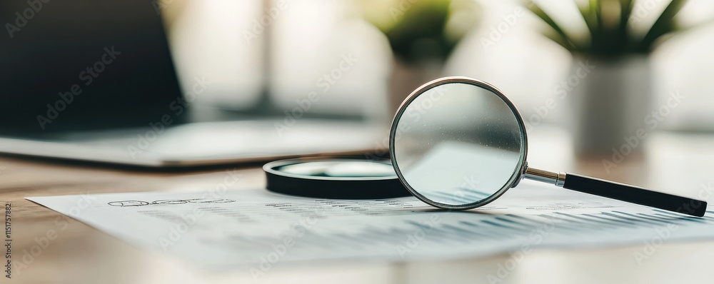 Fototapeta premium Business document review with magnifying glass approval process