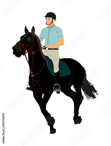 Elegant racing horse in gallop vector illustration isolated on white background. Jockey riding jot horse in race. Hippodrome sport event. Entertainment and gambling. Derby betting for ambler champion.