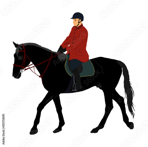 Elegant racing horse in gallop vector illustration isolated on white background. Jockey riding jot horse in race. Hippodrome sport event. Entertainment and gambling. Derby betting for ambler champion.