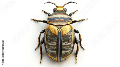 3D render of a gold beetle with ornate markings on its shell. photo