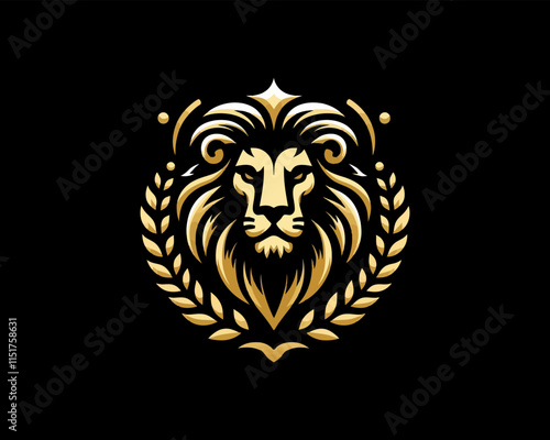 Gold Lion Icon Logo Design Vector Template. Lion Head, Face, Logo illustration.