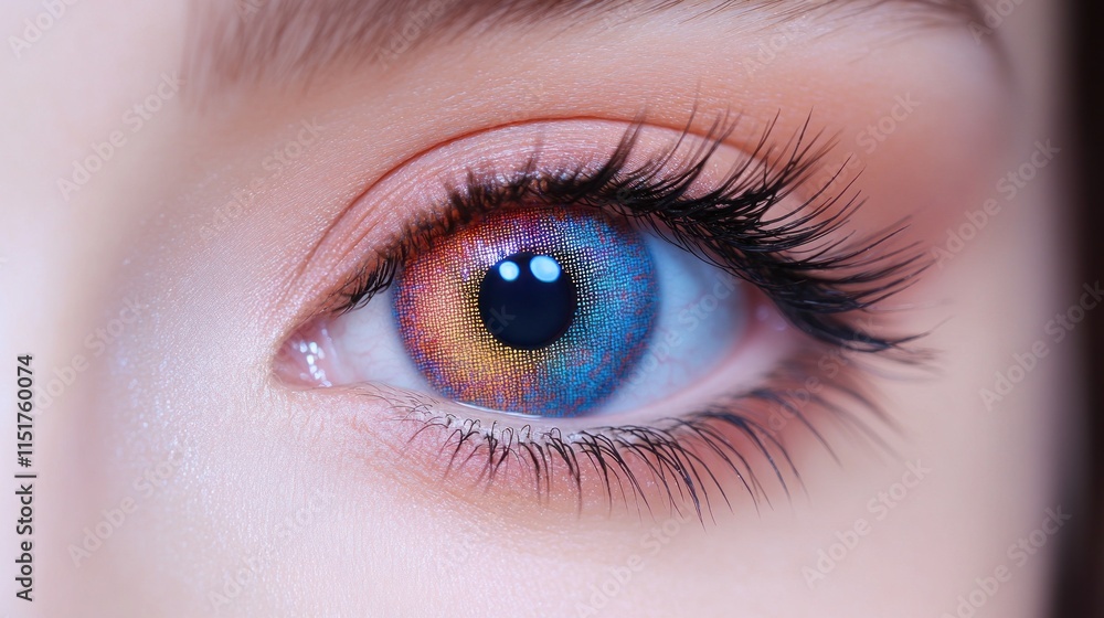 Obraz premium Close-up of a woman's eye with colorful iris.