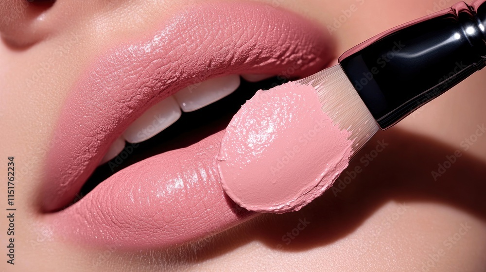 Obraz premium Close-up of woman's lips being applied with a brush.