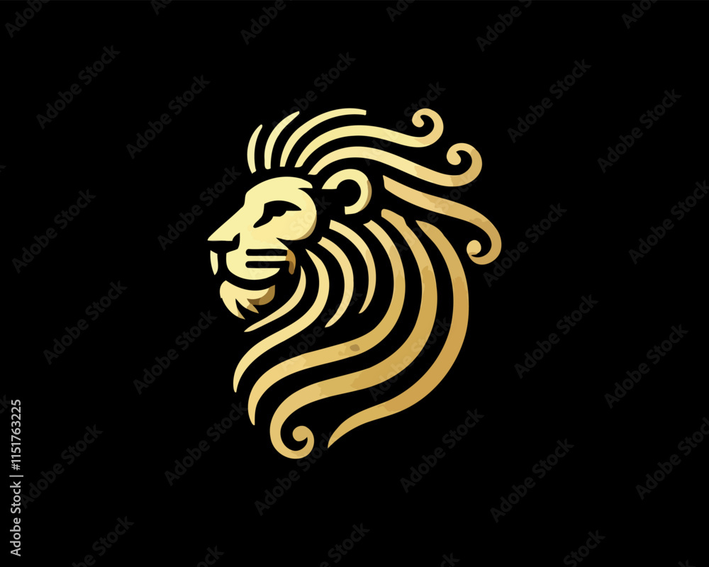 Naklejka premium Gold Lion Icon Logo Design Vector Template. Lion Head, Face, Logo illustration.