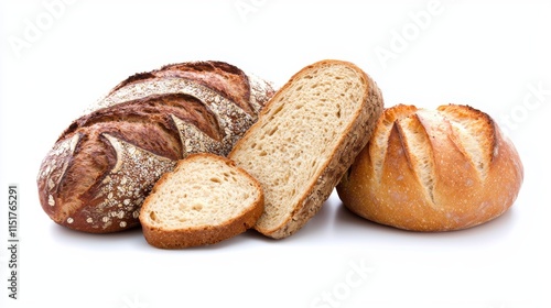 Artisan bread collection on white background food photography