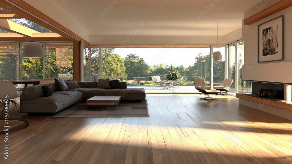 Fototapeta premium Modern Living Room with Stunning Nature Views