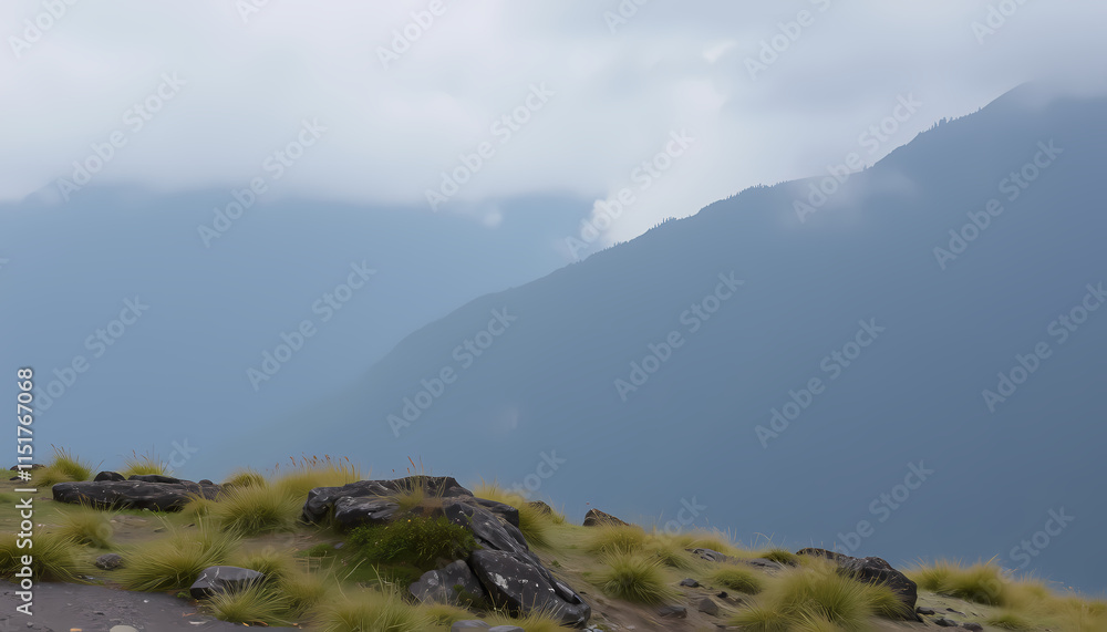 Scenic valley view with mountains and lush greenery Scenic valley view with mountains and lush greenery