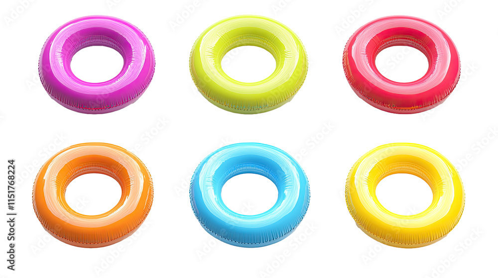Set of bright inflatable rings isolated on white transparent background Set of bright inflatable rings isolated on white transparent background
