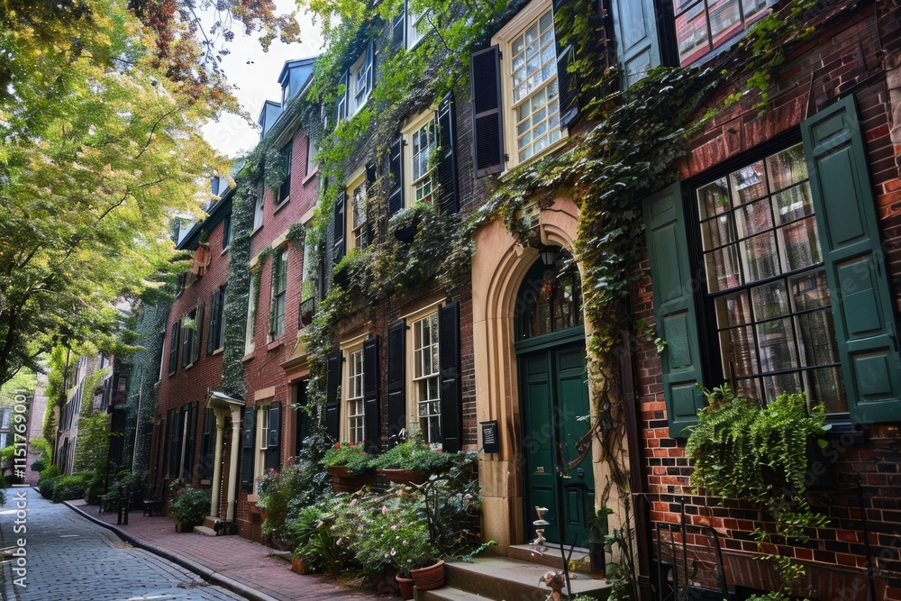 Fototapeta premium Colonial Heritage: Historic Townhouse in Old Town Philadelphia, Pennsylvania, USA