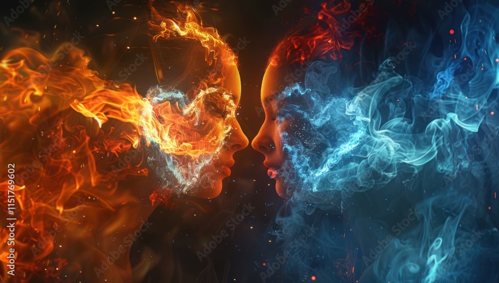 Fototapeta premium Fiery and Icy Faces in Abstract Art