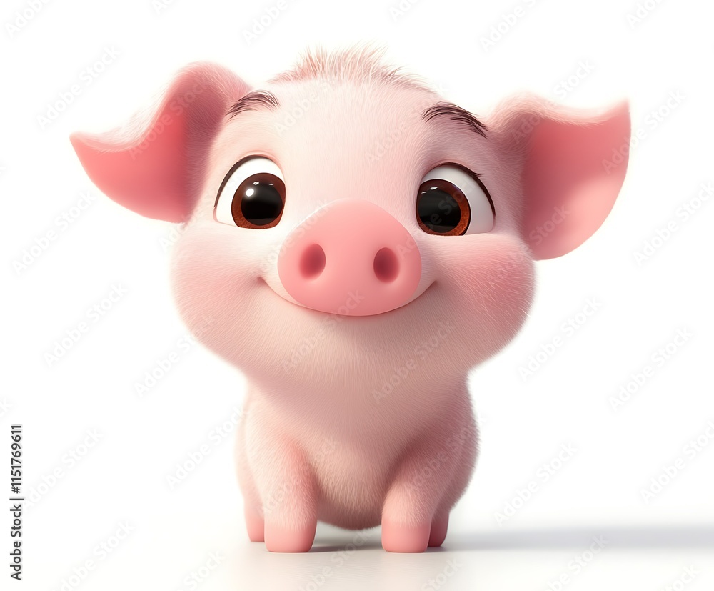 Adorable 3D-rendered baby piglet, pink skin, large eyes, sitting, looking up. Adorable 3D-rendered baby piglet, pink skin, large eyes, sitting, looking up.