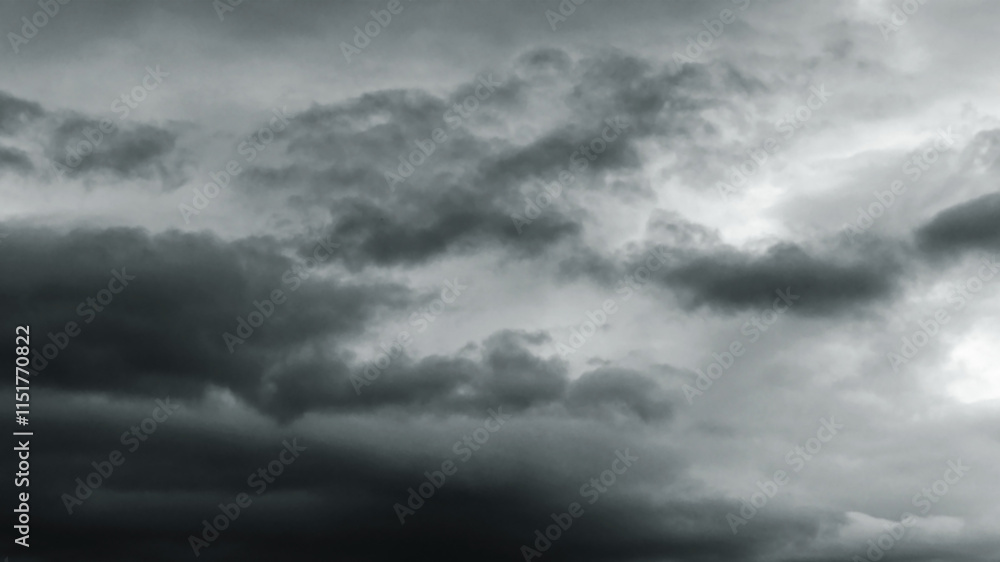 Fototapeta premium Stormy dark cloudy sky. Pollution, PM 2.5, Carbon dioxide and environment problems concept. Halloween, scary scene thunderstorm and rainy season backdrop. 