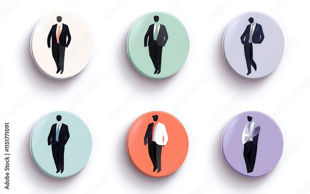 Set of round icons with business people in office uniforms, depicted on a white background. Set of round icons with business people in office uniforms, depicted on a white background.