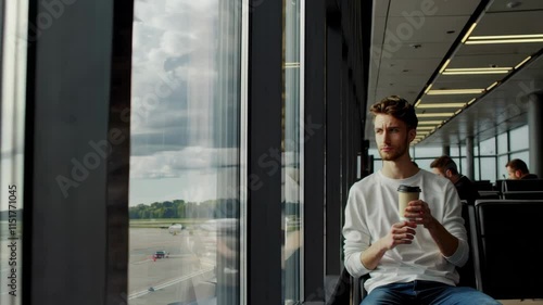 Wallpaper Mural Man Reflecting by Airport Window Scene Footage with Airplane View Torontodigital.ca