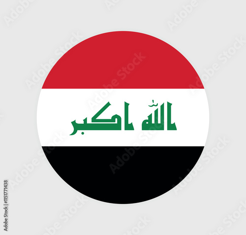 Iraq National Flag vector icon. Round flag of Iraq on Gray Background.
