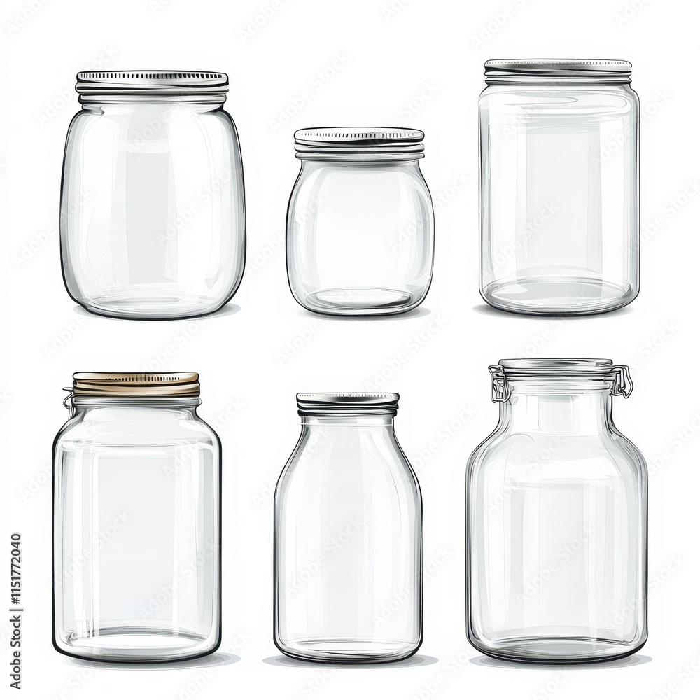 Various Glass Jars with Lids for Storage and Preservation Various Glass Jars with Lids for Storage and Preservation