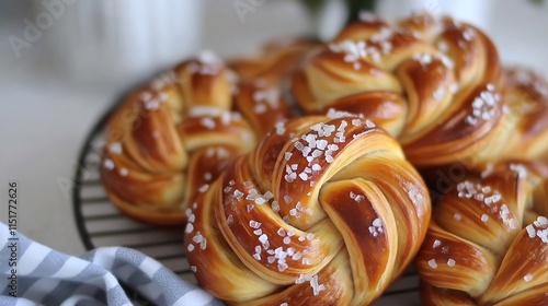 Fresh buns for breakfast,Swedish kanelbullar photo