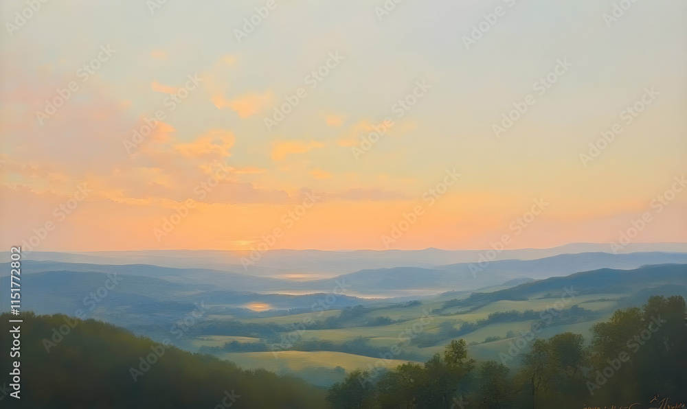 A serene landscape at sunset, showcasing rolling hills and a tranquil sky. A serene landscape at sunset, showcasing rolling hills and a tranquil sky.