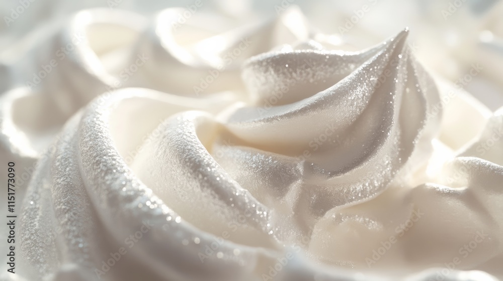 Whipped cream styled like a cascading waterfall in pearlescent silver hues, floating on white Whipped cream styled like a cascading waterfall in pearlescent silver hues, floating on white