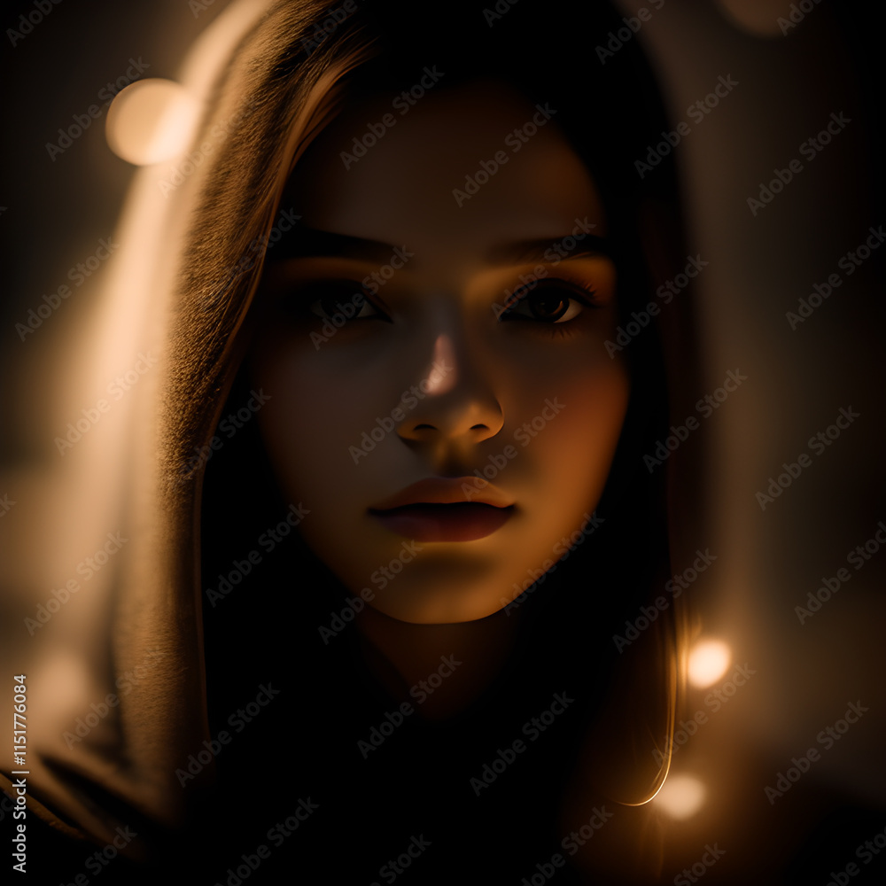 Close-up of a young girl in a yellow dress, smirking playfully with sparkling blue eyes, set against a blurred background.generative ai Close-up of a young girl in a yellow dress, smirking playfully with sparkling blue eyes, set against a blurred background.generative ai