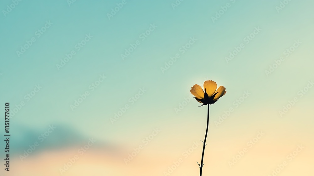 Fototapeta premium Single Yellow Flower Silhouetted Against a Pastel Sky