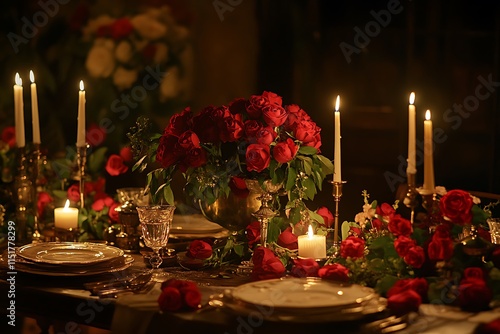 Valentine's Day Romantic Candlelight Dinner with Intimate Ambiance. photo