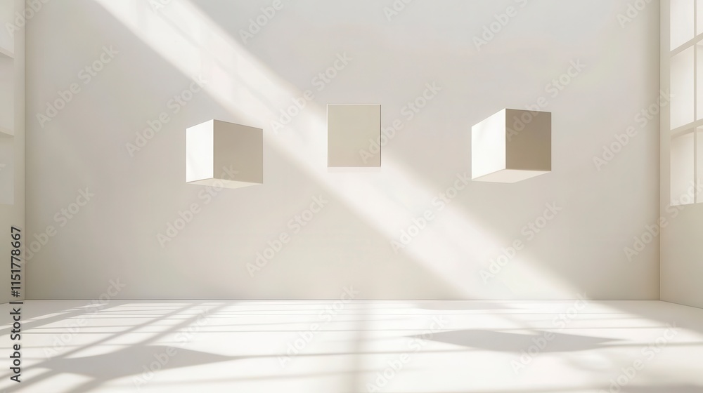 Empty white interior of a new home with window, parquet floor, and open space design Empty white interior of a new home with window, parquet floor, and open space design