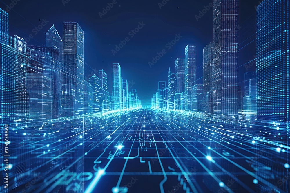 Fototapeta premium Digital Cityscape: A Futuristic Vision of Urban Connectivity