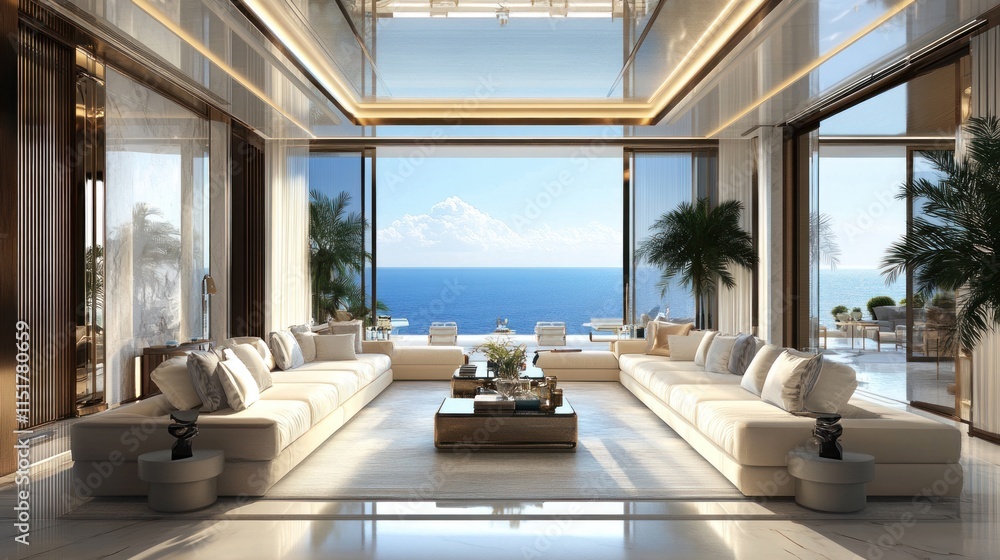 Fototapeta premium Coastal Luxury Living Room with Ocean View