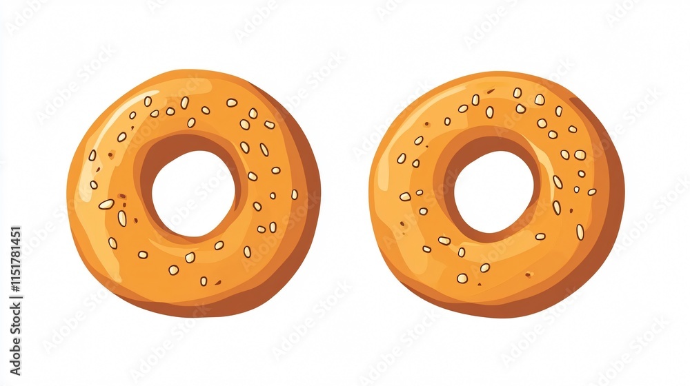Fototapeta premium Bagel Bread Vector Illustration - Isolated Single 2D